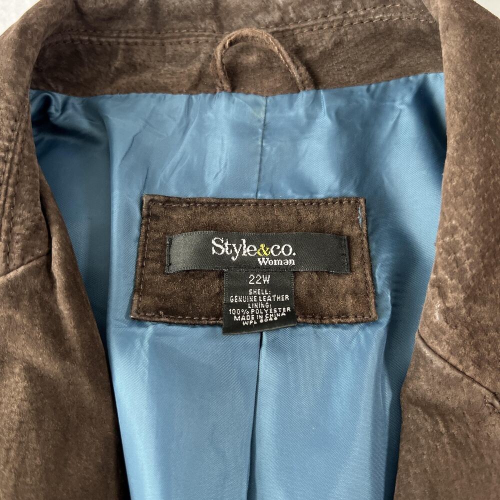 Style & Co. Coat Womens 22W Brown Suede Leather Overcoat Button Tailored Pockets - Picture 5 of 15